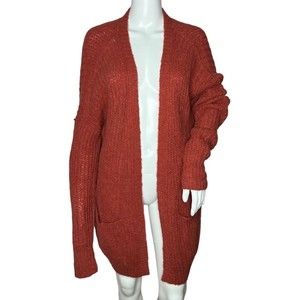 Free People Sweater Womens Small Red Alpaca Weekend Getaway Cardigan Open Front